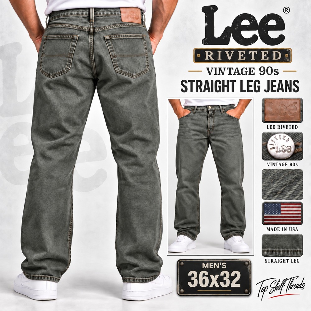VTG 90s Lee Riveted Jeans Men W36 L32 Gray USA Made Baggy Straight Skater Denim